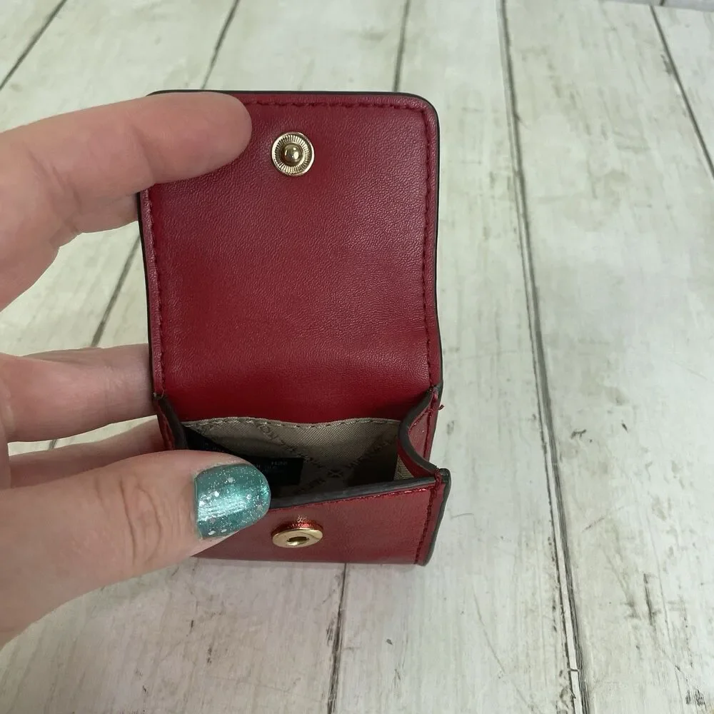 Michael Kors Jet Set Metallic Red Coin /AirPods Case Key Chain MK Logo Bag